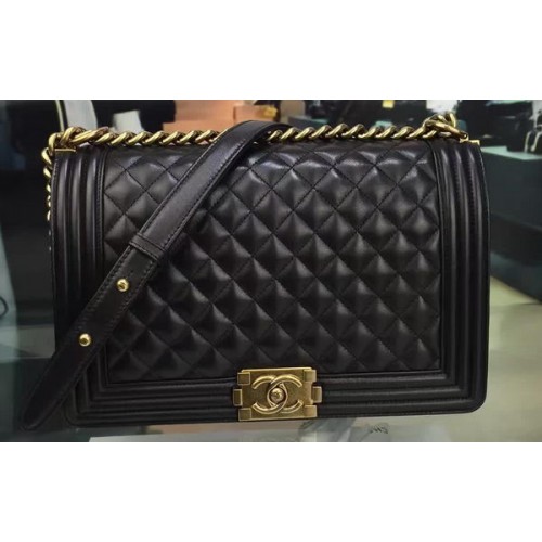 Boy Chanel Flap Bag Zwart Origineel Schapenleer A67088 Goud