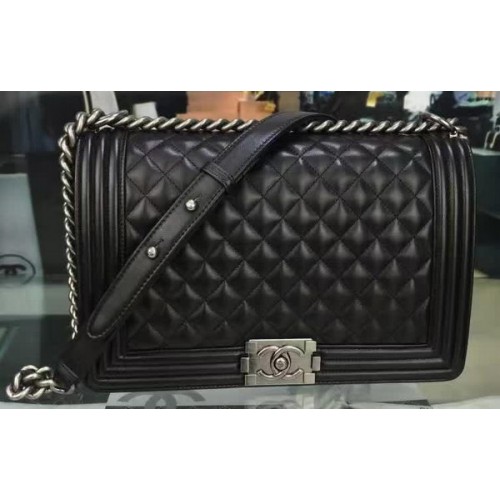 Boy Chanel Flap Bag Zwart Origineel Schapenleer A67088 Zilver