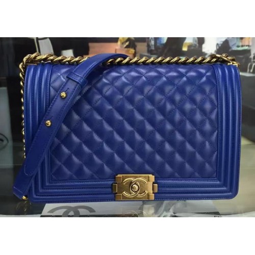 Boy Chanel Flap Bag Blauw Origineel Schapenleer A67088 Goud