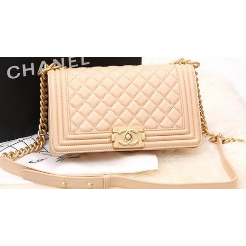 Boy Chanel Flap Bag Original Apricot Pearl Schapenleer A67086 Goud