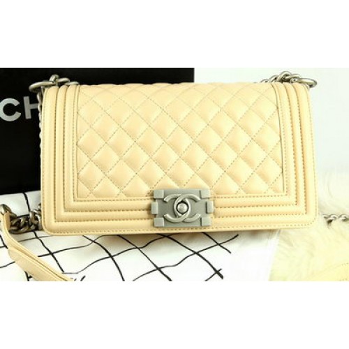 Boy Chanel Flap Bag Original Apricot Pearl Schapenleer A67086 Zilver