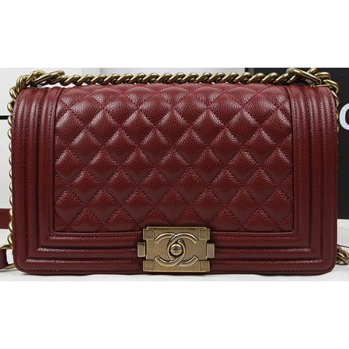 Boy Chanel Flap Bag Origineel Bourgondisch Cannage Patroon A67025 Goud