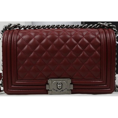 Boy Chanel Flap Bag Origineel Bordeaux Cannage Patroon A67025 Zilver