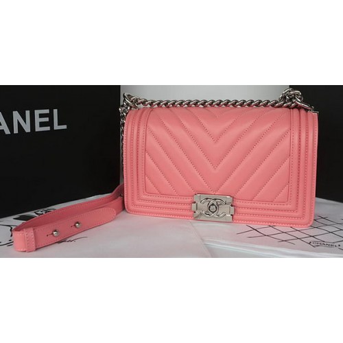 Boy Chanel Flap Bag Originele Chevron Schapenvacht A67025 Roze