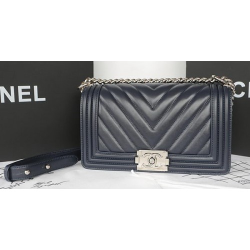 Boy Chanel Flap Bag Originele Chevron Schapenvacht A67025 Royal