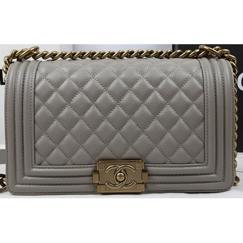 Boy Chanel Flap Bag Origineel Grijs Cannage Patroon A67025 Goud