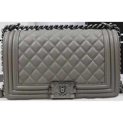 Boy Chanel Flap Bag Origineel Grijs Cannage Patroon A67025 Zilver