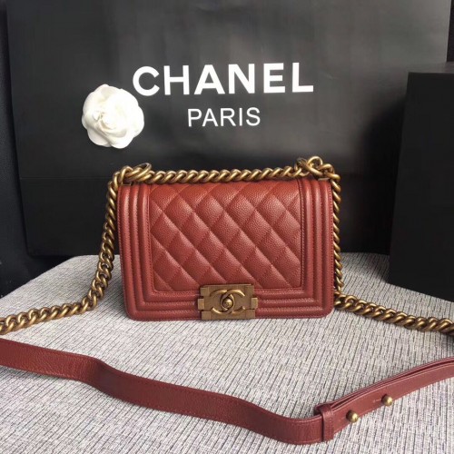 Boy Chanel Flap Bag Origineel Leer A67086 Rood