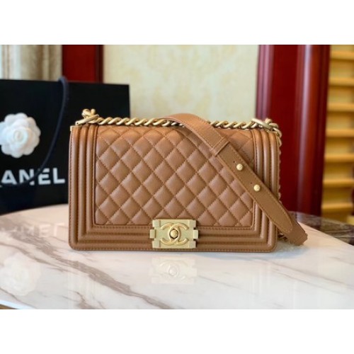Boy Chanel Flap Bag Origineel Leer A67086 bruin