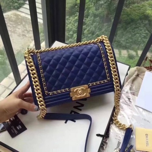 Boy Chanel Flap Bag Origineel Leer B67086 Blauw