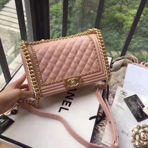 Boy Chanel Flap Bag Origineel Leer B67086 Roze