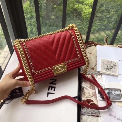 Boy Chanel Flap Bag Origineel Leer B67086 Rood
