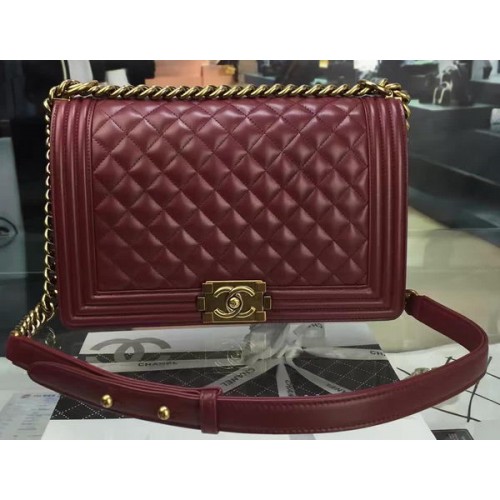 Boy Chanel Flap Bag Wine Original Schapenleer A67088 Goud
