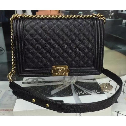 Boy Chanel Flap Bags Origineel Zwart Cannage Patroon A67088 Goud