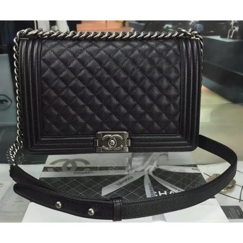 Boy Chanel Flap Bags Origineel Zwart Cannage Patroon A67088 Zilver