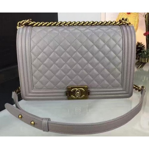 Boy Chanel Flap Bags Origineel Grijs Cannage Patroon A67088 Goud