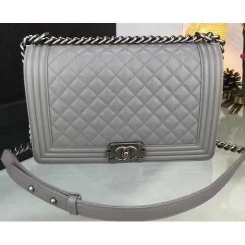 Boy Chanel Flap Bags Origineel Grijs Cannage Patroon A67088 Zilver
