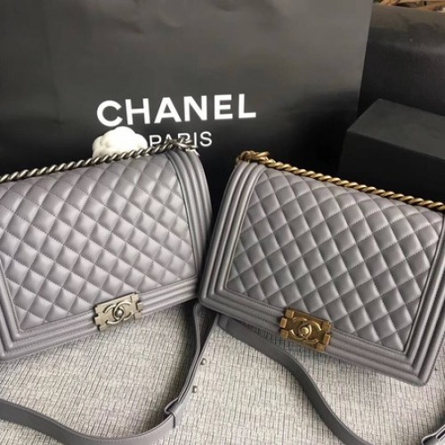Boy Chanel Flap Bags Origineel Schapenleer A67088 Grijs