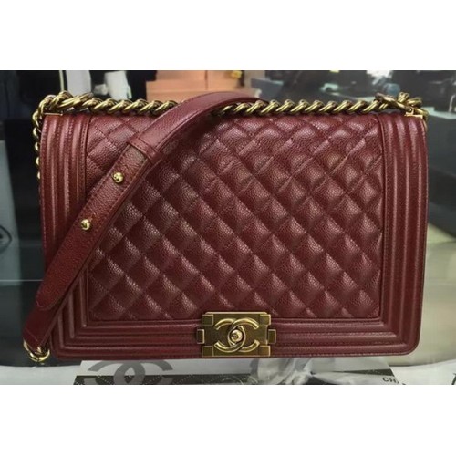 Boy Chanel Flap Bags Origineel Wijn Cannage Patroon A67088 Goud