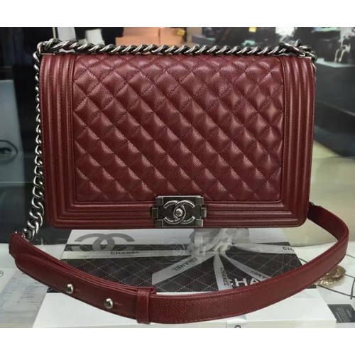 Boy Chanel Flap Bags Origineel Wijn Cannage Patroon A67088 Zilver