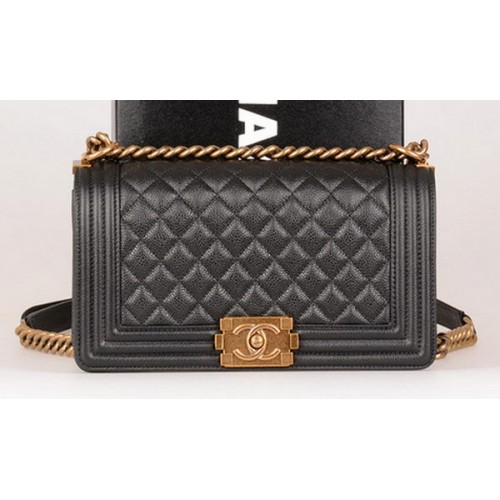 Boy Chanel Flap Schoudertas Zwart Origineel Cannage Patroon A67086 Goud