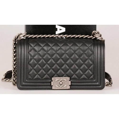 Boy Chanel Flap Schoudertas Zwart Origineel Cannage Patroon A67086 Zilver
