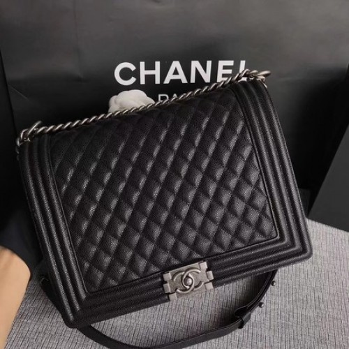Boy Chanel Flap Schoudertas Zwart Origineel Cannage Patroon A67087 Zilver