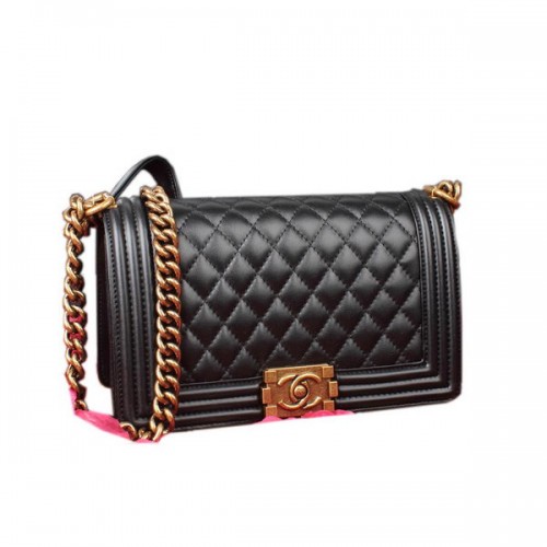 Boy Chanel Flap Schoudertas Zwart Origineel Leer A67086 Brons