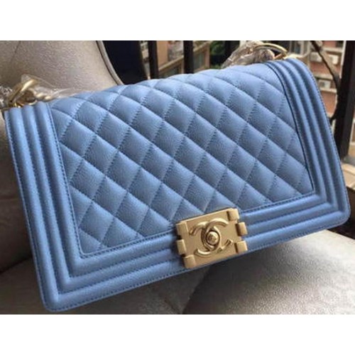 Boy Chanel Flap Schoudertas Blauw Cannage Patroon A67086 Goud