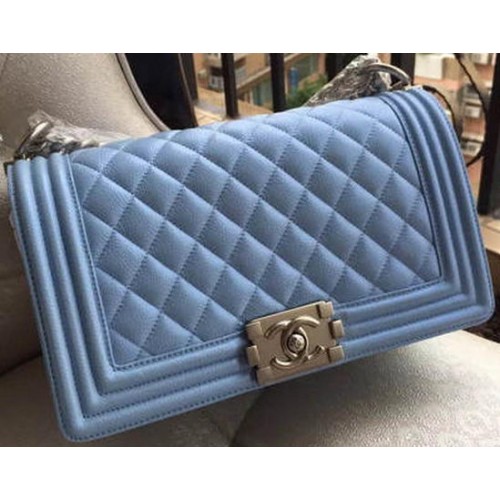 Boy Chanel Flap Schoudertas Blauw Cannage Patroon A67086 Zilver