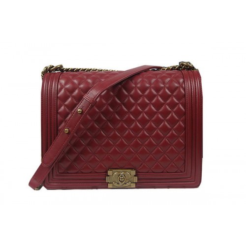 Boy Chanel Flap schoudertas bordeaux originele schapenvacht A67087 messing