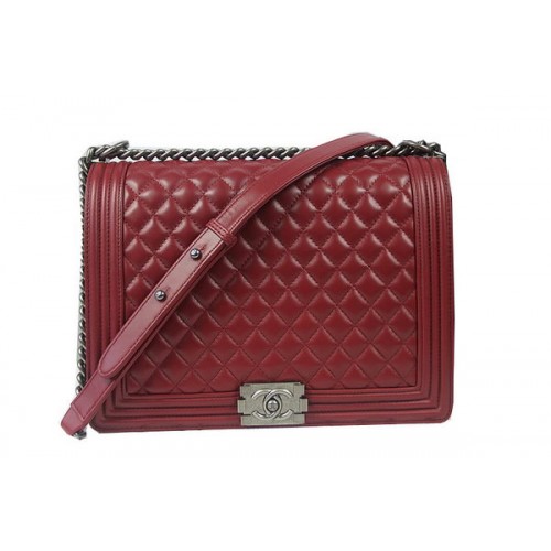 Boy Chanel Flap Schoudertas Burgundy Originele Schapenvacht A67087 Zilver