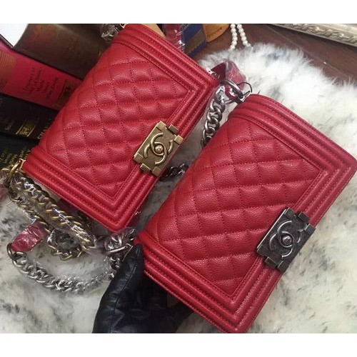 Boy Chanel Flap Schoudertas Cannage Patroon A67085 Rood
