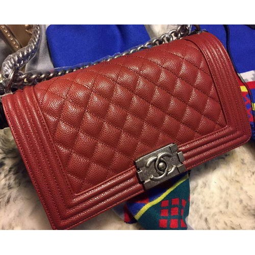Boy Chanel Flap Schoudertas Cannage Patroon A67086 Bourgondië