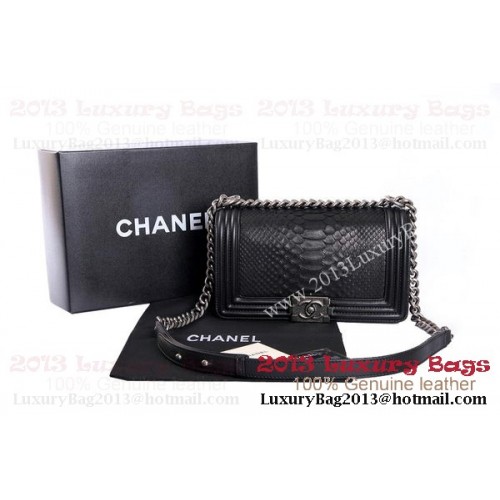 Boy Chanel Flap Schoudertas Echt Python Leer A37003 Zwart