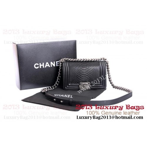 Boy Chanel Flap Schoudertas Echt Python Leer A37006 Zwart