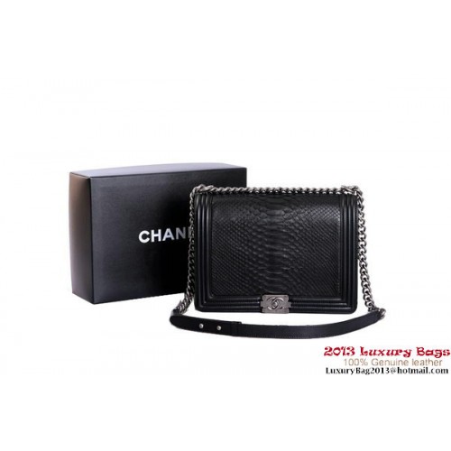 Boy Chanel Flap schoudertas echt slangenleer A37005 zwart