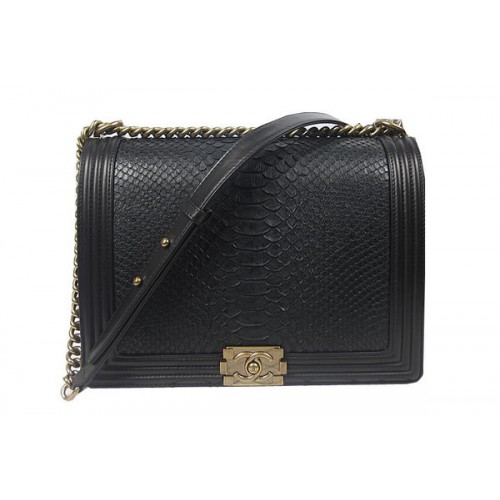 Boy Chanel Flap schoudertas echt slangenleer A67087 zwart