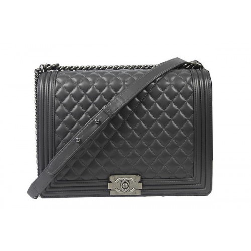 Boy Chanel Flap Schoudertas Grijs Originele Schapenvacht A67087 Zilver