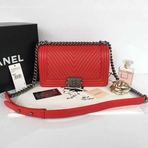 Boy Chanel Flap Schoudertas Visgraat Stiksel A92828 Rood