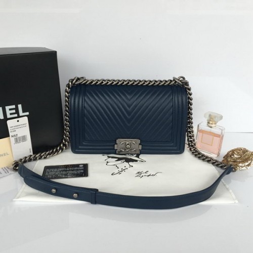 Boy Chanel Flap Schoudertas Visgraat Stiksels A92828 Royal