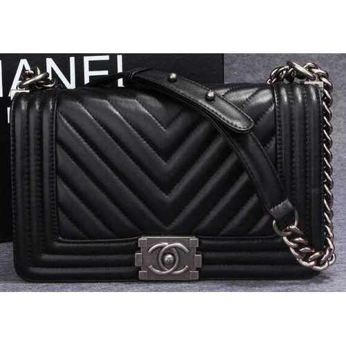 Boy Chanel Flap Schoudertas Visgraat Stiksel CHA6817 Zwart