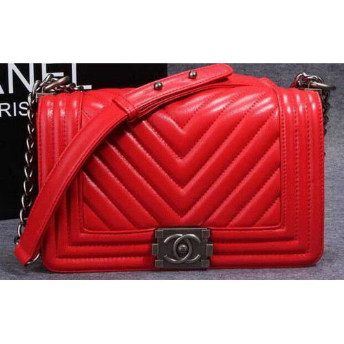 Boy Chanel Flap Schoudertas Visgraat Stiksel CHA6817 Rood