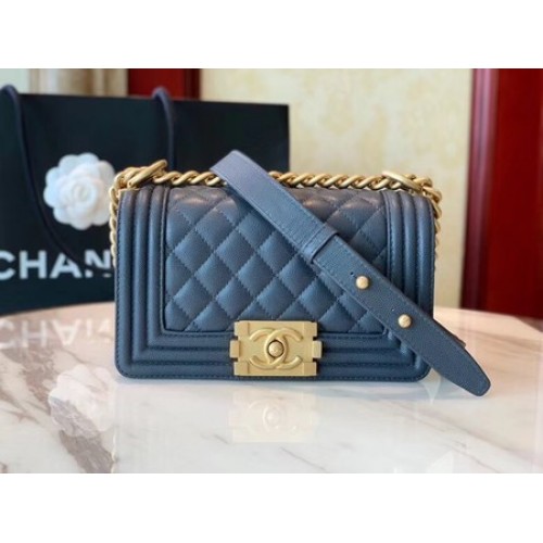 Boy Chanel Flap Schoudertas Leer A67085 blauw