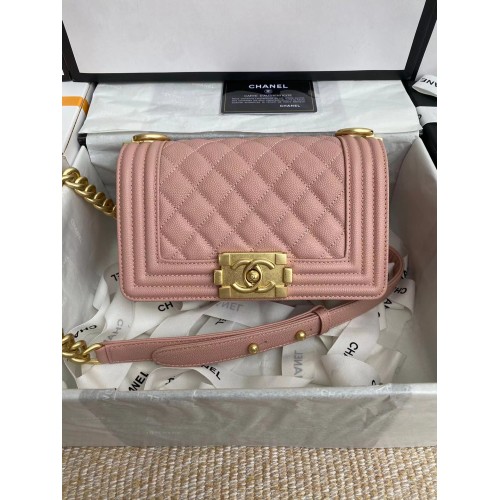 Boy Chanel Flap Schoudertas Leer A67085 roze