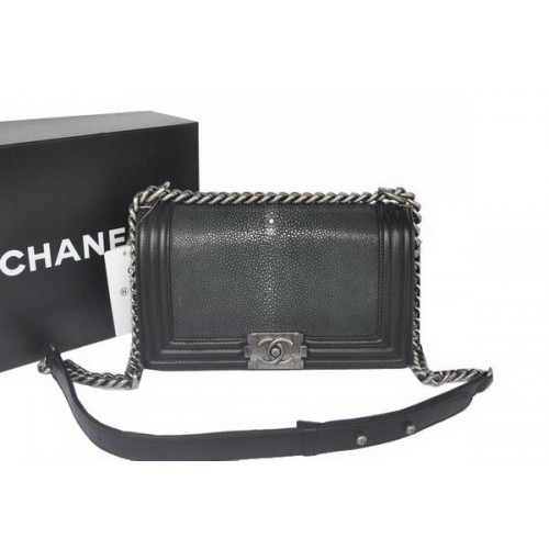 Boy Chanel Flap Schoudertas Original Pearl Leer A67086 Zwart
