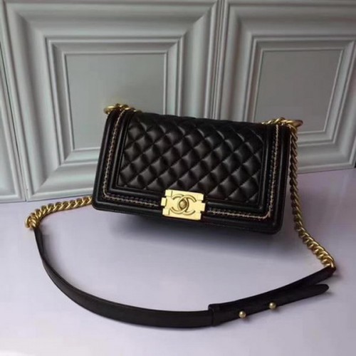 Boy Chanel Flap Schoudertas Origineel Schapenleer A67086 Zwart
