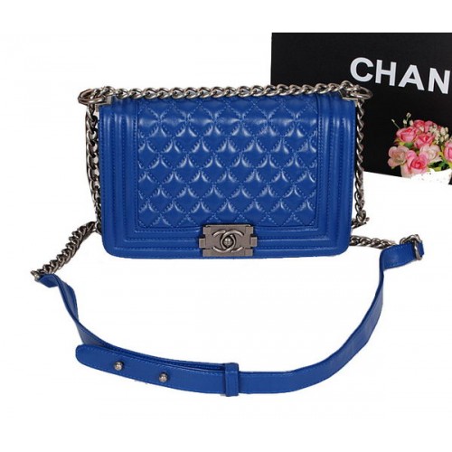 Boy Chanel Flap Schoudertas Origineel Schapenleer A67086 Blauw