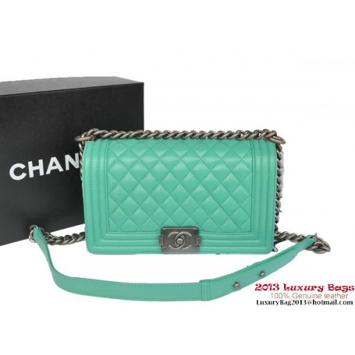 Boy Chanel Flap Schoudertas Origineel Schapenleer A67086 Lichtgroen