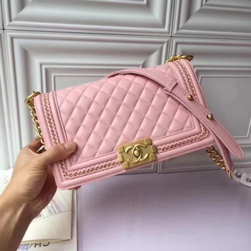 Boy Chanel Flap Schoudertas Origineel Schapenleer A67086 Roze